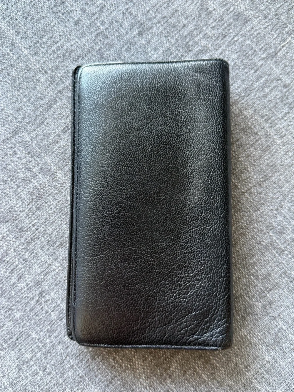 CHANEL Black Long Wallet Silver CC Logo
